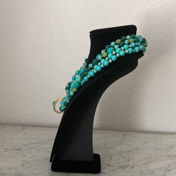 Joan Rivers Vintage Necklace Faux Turquoise Glass Beads 2 String Necklace - Picture 4 of 8